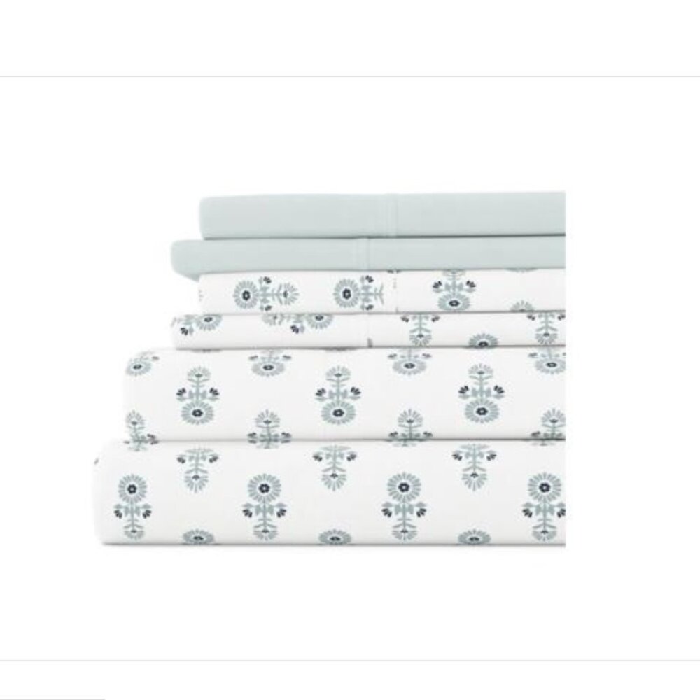 Kaycie Gray Boho Floral Easy Care 6-Pc. Sheet Set, Full Bedding